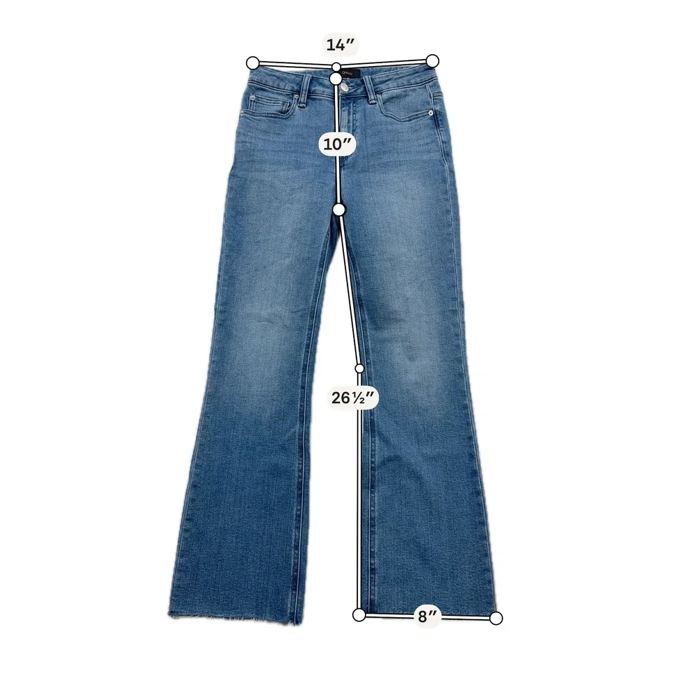 Quince Jeans Bella Stretch Kick Flare Raw Hem Seaside Blue Womens Size 26